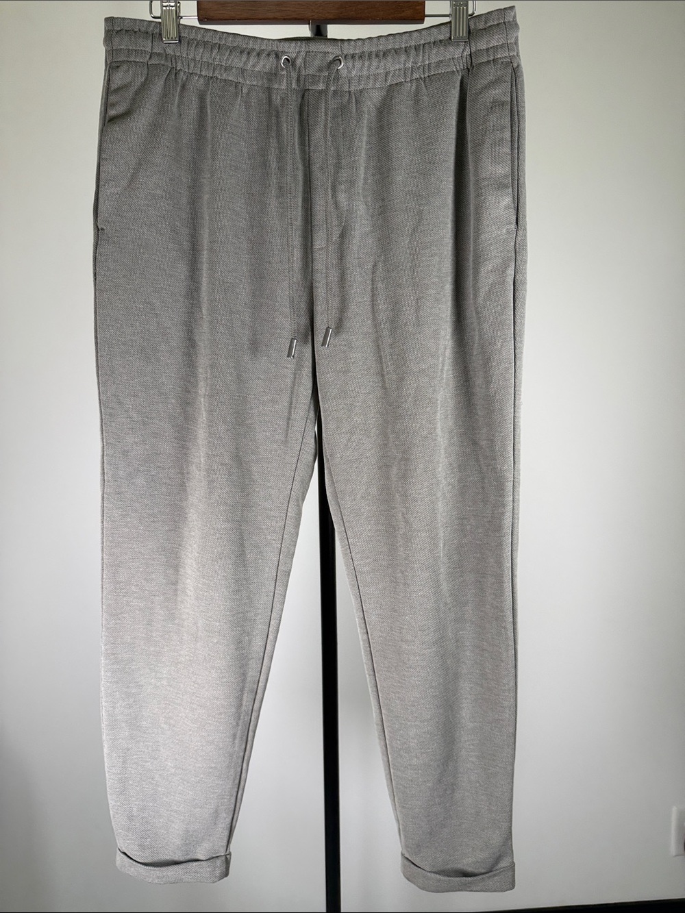 Zara Men's Light Grey Knit Drawstring Jogger Pants Elastic Waist | Size L